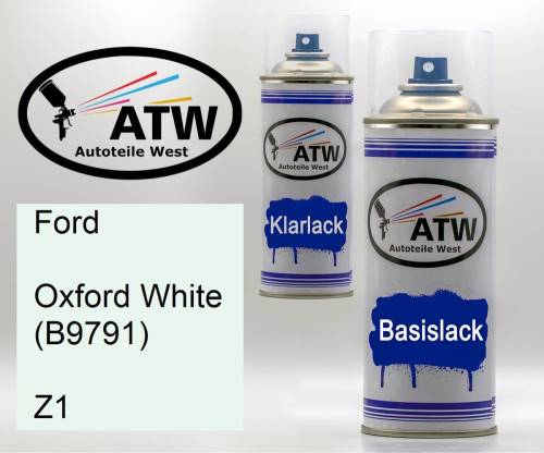 Ford, Oxford White (B9791), Z1: 400ml Sprühdose + 400ml Klarlack - Set, von ATW Autoteile West.